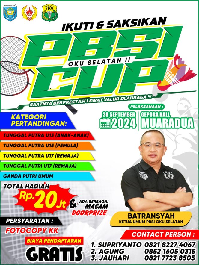 
					Ayo Ikut Gabung. Pendaftaran Kejuaraan Badminton PBSI OKU Selatan Cup II 2024 telah dibuka.  Foto: PBSI OKU Selatan